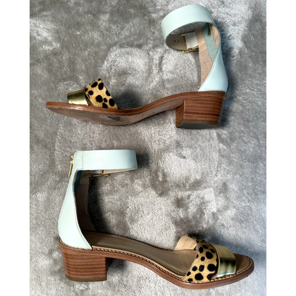Loeffler Randall Henry Animal Print Gold Blue Block Heel Sandals Womens Size 7 - Picture 2 of 10